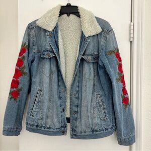 Jean Jacket Rose Embroidery